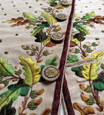 Embroidery and button detail, 1780-90, Wearing the Garden exhibition at Berrington Hall, 2014