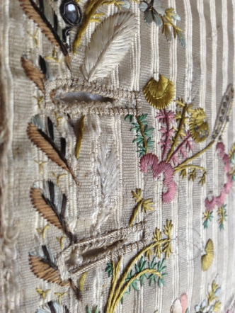 Button hole detail, embroidered Waistcoat, 1775-85