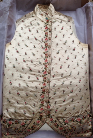 Ivory silk satin waistcoat, 1780-90 waistcoat.