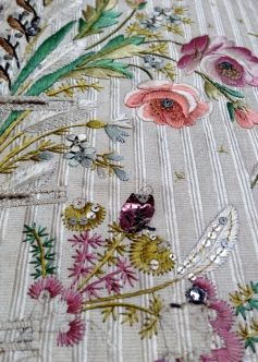 Silver purl, embroidery and glass paste detail, Embroidered waistcoat, 1775-85