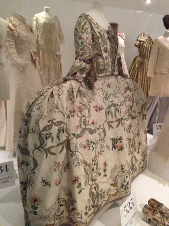 Showcasing wealth with hoops, 1760's court dress, Bath Fashion Museum, July 2013