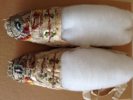 1820s Cream Silk Slippers adapted for fancy dress, Charles Paget Wade costume collection, stored at Berrington Hall