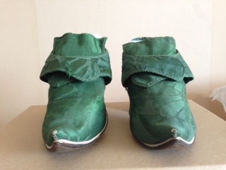 1742-44, Emerald green damask shoes. Charles Paget Wade costume collection, stored at Berrington Hall