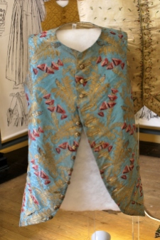 Damask waistcoat 1770s style, 1755 fabric. 'Wearing the Garden' exhibition at Berrington Hall until Jjune 30th. Snowshill Costume Collection