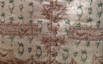 1810-20 copper plate printing on cream silk satin, Wearing The Garden at Berrington Hall, May 1st - June 30th 2014
