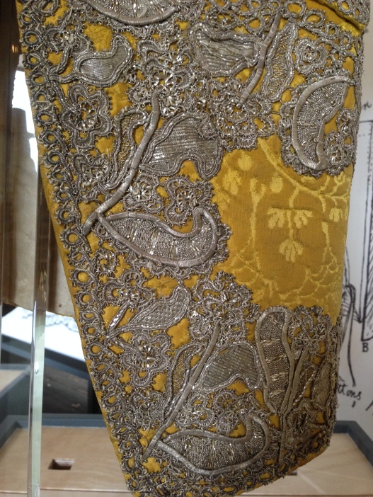 1750 - 60 Gold Silk Damask Waistcoat, 'Wearing the Garden' exhibition at Berrington Hall until June 30th. Snowshill Costume Collection.