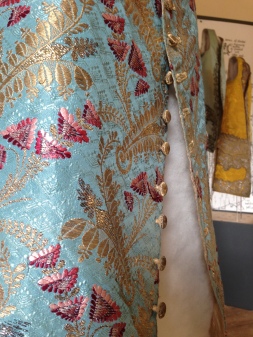 Damask waistcoat 1770s style, 1755 fabric. 'Wearing the Garden' exhibition at Berrington Hall until June 30th. Snowshill Costume Collection