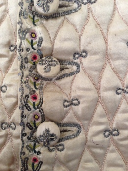 1780-90 tamboured design on cream silk satin, Wearing The Garden at Berrington Hall, May 1st - June 30th 2014