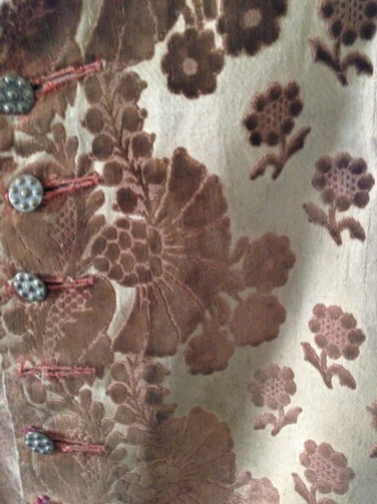 1755-65 silk satin cream ground with cut and uncut velvet design, Wearing The Garden at Berrington Hall, May 1st - June 30th 2014